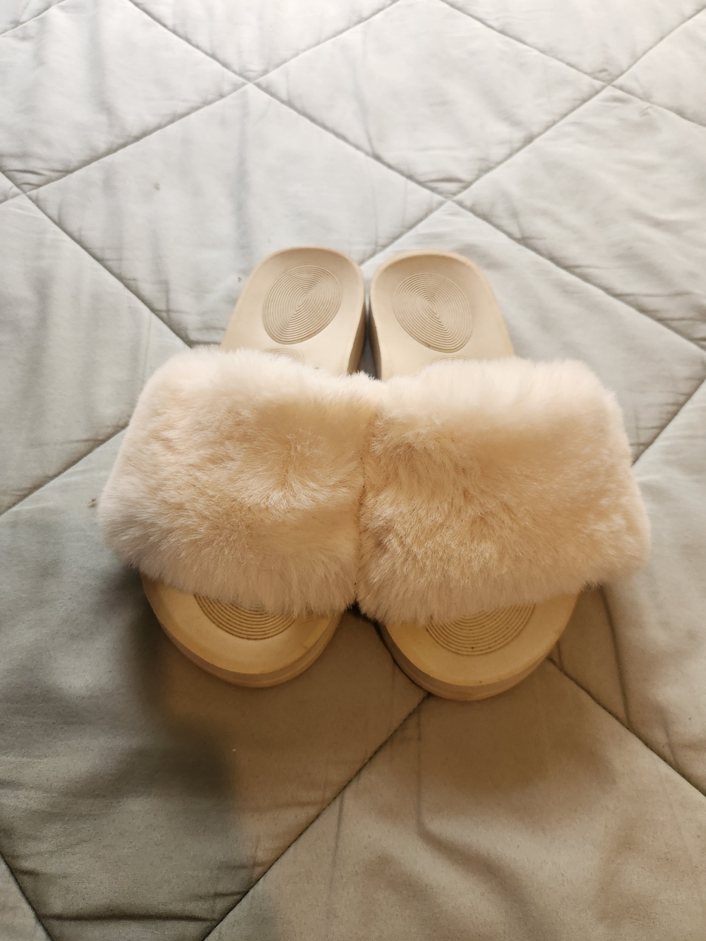 Plush Faux Fur Slide Sandals for Women in Cream